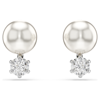 Orecchini a lobo Matrix, Crystal Pearl, Taglio Round, Bianchi, Placcato rodio