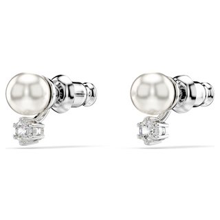 Orecchini a lobo Matrix, Crystal Pearl, Taglio Round, Bianchi, Placcato rodio