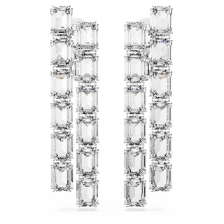 Orecchini a clip Millenia, Taglio ottagonale, Lunghi, Bianchi, Placcato rodio