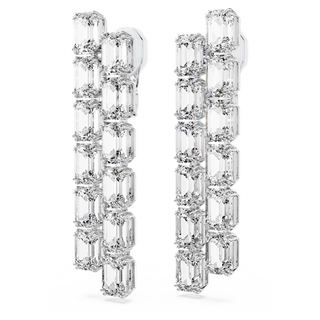 Orecchini a clip Millenia, Taglio ottagonale, Lunghi, Bianchi, Placcato rodio