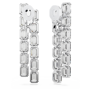 Orecchini a clip Millenia, Taglio ottagonale, Lunghi, Bianchi, Placcato rodio