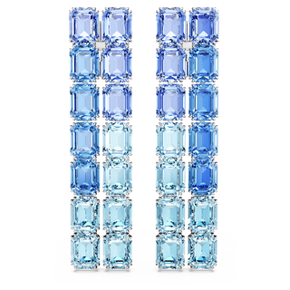 Orecchini a clip Millenia, Taglio Octagon, Sfumatura di colore, Lunghi, Blu, Placcato rodio