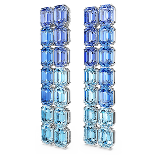 Orecchini a clip Millenia, Taglio Octagon, Sfumatura di colore, Lunghi, Blu, Placcato rodio