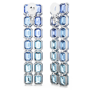 Orecchini a clip Millenia, Taglio Octagon, Sfumatura di colore, Lunghi, Blu, Placcato rodio