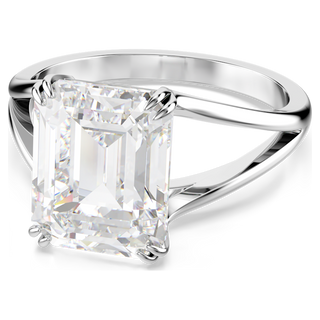 Anello cocktail Stilla, Taglio ottagonale, Bianco, Placcato rodio