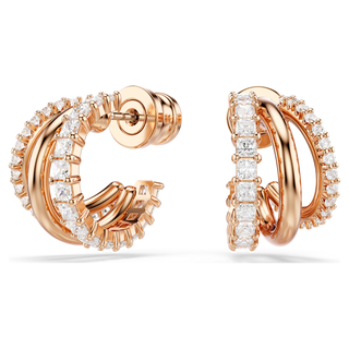 Orecchini a cerchio Hyperbola, Taglio misto, Mini, Bianchi, Placcato color oro rosa