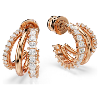 Orecchini a cerchio Hyperbola, Taglio misto, Mini, Bianchi, Placcato color oro rosa