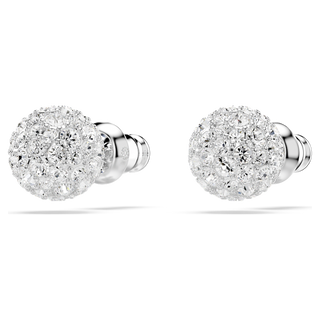 Orecchini a lobo Dextera, Taglio Round, Sfera, Bianchi, Placcato rodio