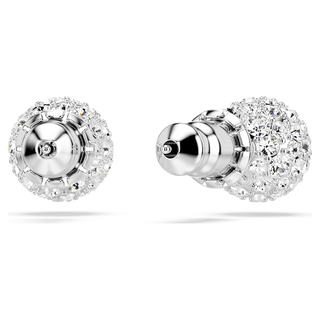 Orecchini a lobo Dextera, Taglio Round, Sfera, Bianchi, Placcato rodio