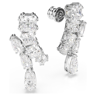 Orecchini pendenti Matrix, Taglio misto, Bianchi, Placcato rodio