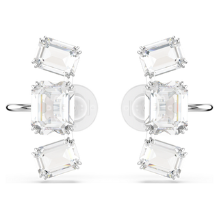 Orecchini a clip Millenia, Taglio ottagonale, Bianchi, Placcato rodio