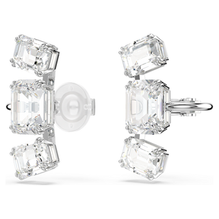 Orecchini a clip Millenia, Taglio ottagonale, Bianchi, Placcato rodio