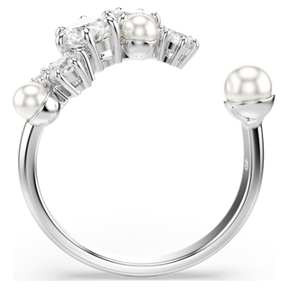Anello aperto Constella, Crystal Pearl, tagli Round, Bianco, Placcato rodio