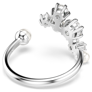 Anello aperto Constella, Crystal Pearl, tagli Round, Bianco, Placcato rodio