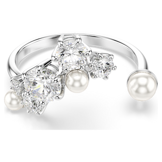 Anello aperto Constella, Crystal Pearl, tagli Round, Bianco, Placcato rodio