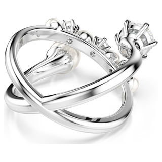 Anello cocktail Matrix, Crystal Pearl, Taglio Round, Bianco, Placcato rodio