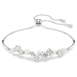 Bracciale rigido Constella, Crystal Pearl, tagli Round, Bianco, Placcato rodio