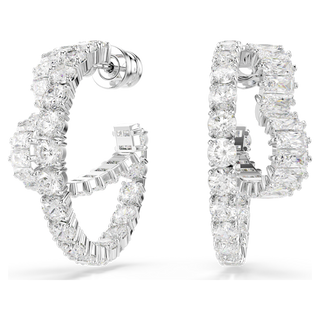 Orecchini a cerchio Matrix, Taglio misto, Cuore, Bianchi, Placcato rodio