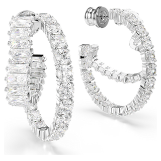 Orecchini a cerchio Matrix, Taglio misto, Cuore, Bianchi, Placcato rodio