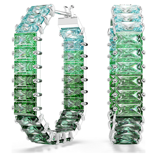 Orecchini a cerchio Matrix, Taglio baguette, Forma ottagonale, Sfumatura di colore, Verdi, Placcato rodio