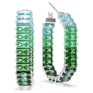 Orecchini a cerchio Matrix, Taglio baguette, Forma ottagonale, Sfumatura di colore, Verdi, Placcato rodio