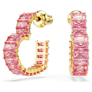 Orecchini a cerchio Matrix, Taglio baguette, Cuore, Piccoli, Rosa, Placcato color oro