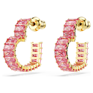 Orecchini a cerchio Matrix, Taglio baguette, Cuore, Piccoli, Rosa, Placcato color oro