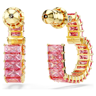 Orecchini a cerchio Matrix, Taglio baguette, Cuore, Piccoli, Rosa, Placcato color oro