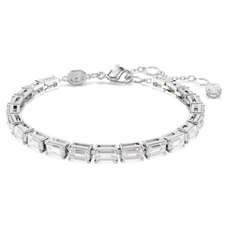 Bracciale Tennis Matrix, Taglio baguette, Bianco, Placcato rodio