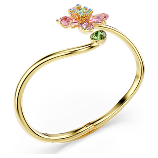 Bracciale rigido Idyllia, Taglio misto, Fiore, Multicolore, Placcato color oro