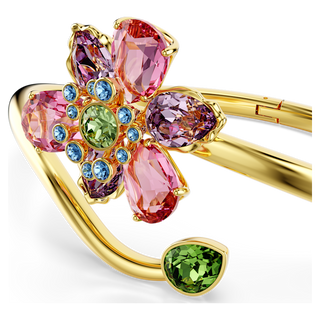 Bracciale rigido Idyllia, Taglio misto, Fiore, Multicolore, Placcato color oro