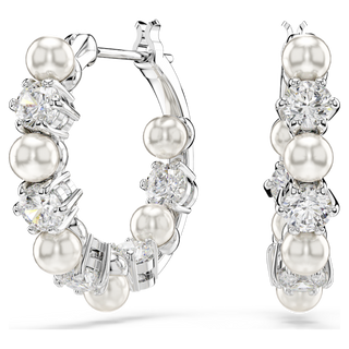 Orecchini a cerchio Matrix, Crystal Pearl, Taglio Round, Bianchi, Placcato rodio