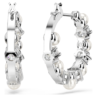 Orecchini a cerchio Matrix, Crystal Pearl, Taglio Round, Bianchi, Placcato rodio