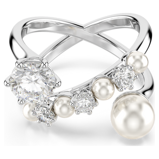 Anello cocktail Matrix, Crystal Pearl, Taglio Round, Bianco, Placcato rodio
