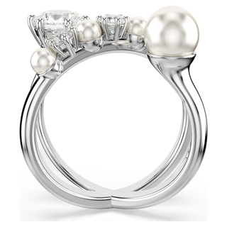 Anello cocktail Matrix, Crystal Pearl, Taglio Round, Bianco, Placcato rodio