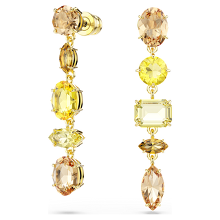 Orecchini pendenti Gema, Design asimmetrico, Taglio misto, Lunghi, Gialli, Placcato color oro