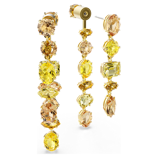 Orecchini pendenti Gema, Design asimmetrico, Taglio misto, Lunghi, Gialli, Placcato color oro