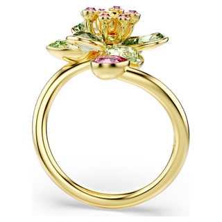 Anello aperto Idyllia, Taglio misto, Fiore, Verde, Placcato color oro