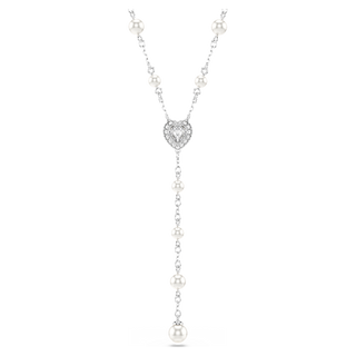 Collana a Y Ariana Grande x Swarovski, Taglio misto, Crystal Pearl, Cuore, Bianco, Placcato rodio