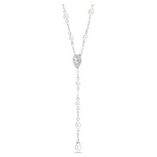 Collana a Y Ariana Grande x Swarovski, Taglio misto, Crystal Pearl, Cuore, Bianco, Placcato rodio