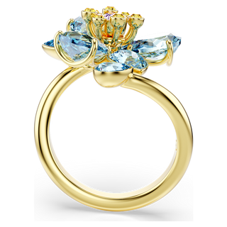 Anello aperto Idyllia, Taglio misto, Fiore, Blu, Placcato color oro