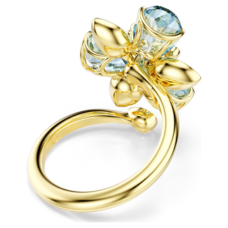 Anello aperto Idyllia, Taglio misto, Fiore, Blu, Placcato color oro