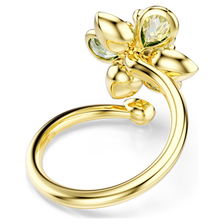 Anello aperto Idyllia, Taglio misto, Fiore, Verde, Placcato color oro