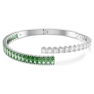Bracciale rigido Matrix, Taglio misto, Verde, Placcato rodio
