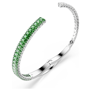 Bracciale rigido Matrix, Taglio misto, Verde, Placcato rodio
