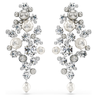 Orecchini Constella, Crystal Pearl, Taglio Round, Bianchi, Placcato rodio