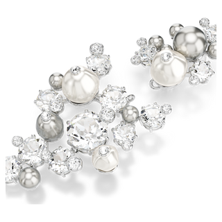 Orecchini Constella, Crystal Pearl, Taglio Round, Bianchi, Placcato rodio