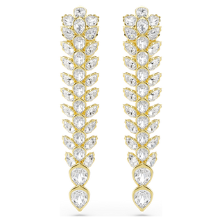 Orecchini pendenti Idyllia, Taglio misto, Lunghi, Bianchi, Placcato color oro