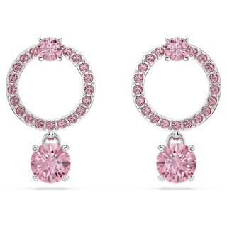 Orecchini pendenti Attract, Taglio Round, Rosa, Placcato rodio