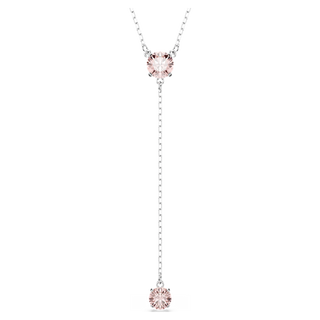 Collana a Y Attract, Taglio Round, Rosa, Placcato rodio